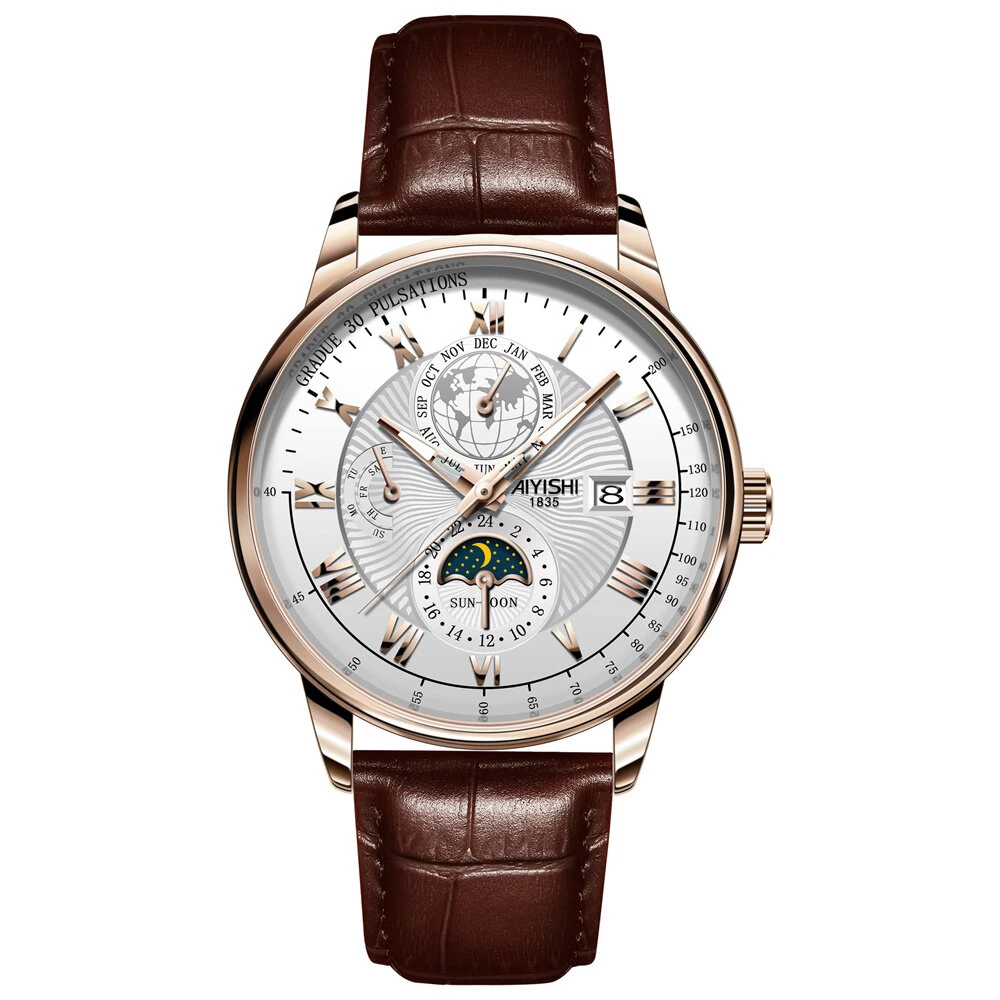 AIYISHI Men Business Luxury Quartz Watch Luminous Single Date Round Dial PU Leather Strap Watches Men's Sport Watch (image for) AIYISHI Men Business Luxury Quartz Watch Luminous Single Date Round Dial PU Leather Strap Watches Men's Sport Watch
