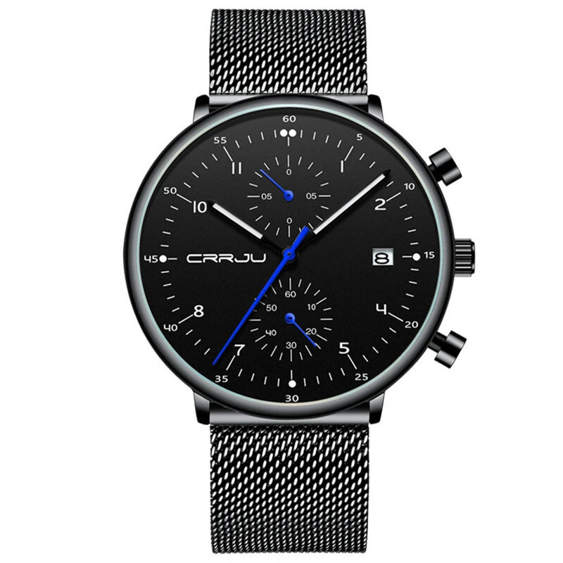 CRRJU Men's Watches Luxury Fashion Large Dial Watches Stainless Steel Quartz Watch Waterproof Chronograph Business Casual Wristwatch (image for) CRRJU Men's Watches Luxury Fashion Large Dial Watches Stainless Steel Quartz Watch Waterproof Chronograph Business Casual Wristwatch
